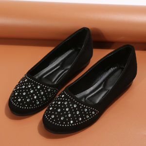 Free Shipping Plus-Size Casual Loafers New Spring/Autumn Collection WomenS Shoes With Rhinestone Embellishments Shallow-Toe Flats Slip-On Shoes