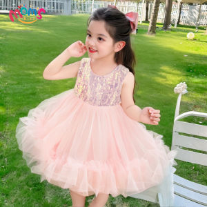 Floral Princess Dress for Kids Girls Cute Pink Lace Birthday Party Dress with Headband for Kids 2-7 Years Old