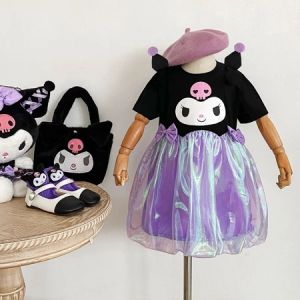 1-9 Years Kids Girl Dress Short Sleeve Kids Dress Halloween Kuromi Purple Princess Dress For Kids Girl Costume Summer