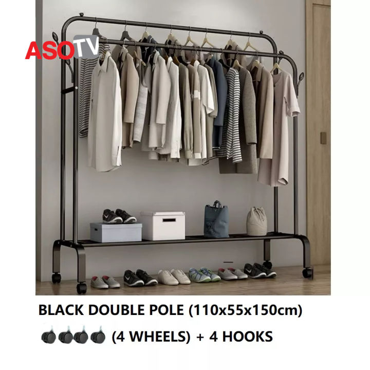 ASOTV Double Pole Clothes Rack Rak Baju Besi Steel Cloth Stand ...