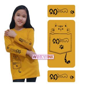 Kaos tunik anak lengan panjang meow