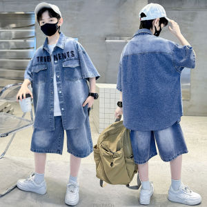 Boys Denim Suit Summer Clothes New Childrens Short Sleeve Shirt + Shorts Sports Korean Tracksuit Sets Kids Luxury Clothing Suit2026