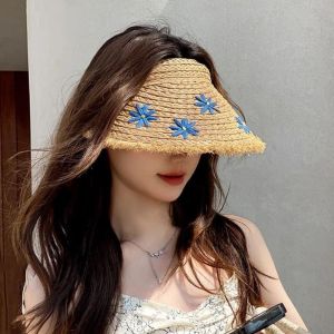 KGASBT UV Protection Lafite Straw Hat Daisy Weave Beach Hat Casual Boho Outdoor Visor Cap Woman/Female