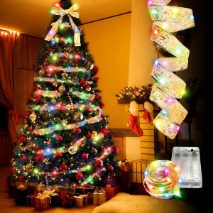 Golden Christmas Ribbon LED Lights Home Garden Christmas Tree Lace 5M 50 LED Light String Decoration