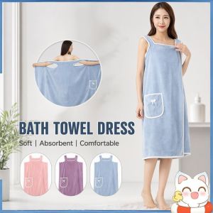 Happy Everyday.me Wearable Bath Towel Women Soft Coral Fleece Bath Skirt Button Quick Dry Bathrobe For Spa Use