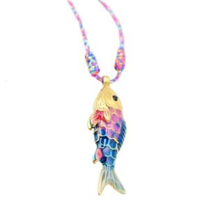 Marine Life Fish Charm Necklace Adjustable Rope Chain Neckchain Stainless Steel for Daily Wear or Gifts