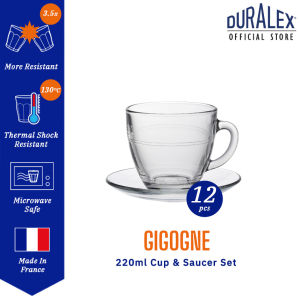 Duralex 12 pcs 220ml Gigogne Clear Cup & Saucer Set / Drinkware / Drink Set / Tableware / Drinkware / Heat Resistant Coffee Mug / Stackable / Microwave Safe / Tea Set / Gelas Kaca / Set Gelas Minuman / Set Cawan / Set Gelas Duralex