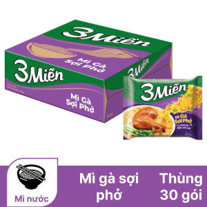 Thùng 30 Gói Mì 3 Miền Gà Sợi Phở 65g x 30 gói - UN37T Date Tháng 4/2027