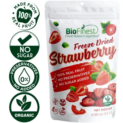 Biofinest Organic Freeze Dried Superfood Food Snacks - 100% Pure Fruit No Sugar Non-GMO Vegan Healthy Crunchy Chip - Apple Strawberry Blueberry Raspberry Peach Pineapple Dragon Fruit Mango Durian Papaya Corn Green Pea - Toddler Kids Family Diet Snack(25g)