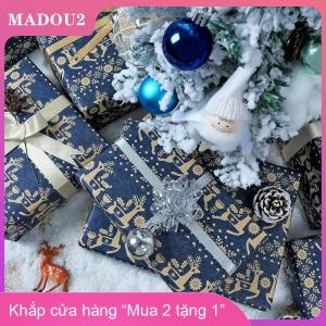 [COD] MADOU2 Giáng sinh gói giấy cuộn màu xanh hải quân Kraft gói giấy bông tuyết Xmas hoa Tuần Lộc thiết kế cho năm mới