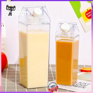 Aesthetic Square Milk Carton Tumbler with Straw Plastic Water Bottle Large Capacity for School Students Portable Reusable BPA Free Leak Proof Clear Juice Container Summer Daily Use