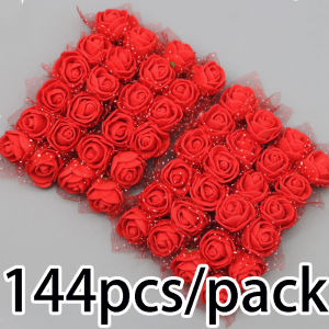 (144pcs/pack)2cm With Yarn Simulation Rose Foam Flower Christmas Decoration Wedding Party Decoration Clothing Accessories Handmade DIY