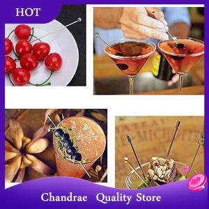 [Chandrae] ไม้ค็อกเทลสแตนเลส4ชิ้นแบบใช้ซ้ำได้สำหรับเครื่องดื่มมาร์ตินี่