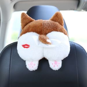 【Fast and Free Delivery】 Cute corgi tissue box monkey storage car cartoon rabbit short plush car tissue holder armrest box storage