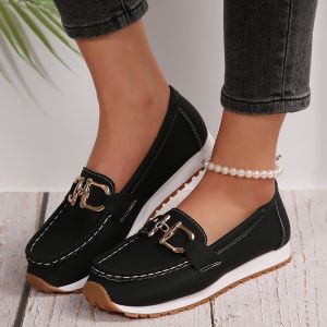 Plus-Size WomenS Shoes New Summer Style Metal Buckle Flat Casual Fabric Shoes Size 43