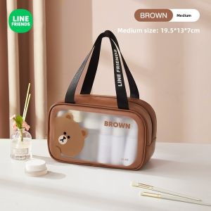 LINE FRIENDS BROWN Cosmetic Bag for Neatly Organized Storage Frosted PVC Holiday Trip LFB5