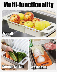 Kitchen Expandable Drainage Basket Vegetable and Fruit Amoy Drip Sundry Basket Storage Sink Drainer