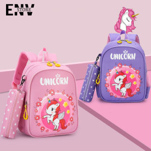 JIVIVIL เด็กการพิมพ์การ์ตูนสัตว์น้ำหนักเบาและเป้สะพายหลังแบบระบายอากาศ ได้ดีพร้อมกล่องดินสอน