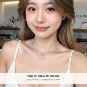 SINLISH Bow Crystal Necklace Colorful Gemstone Beads with Transparent Crystal Chain Cute Trendy Jewelry