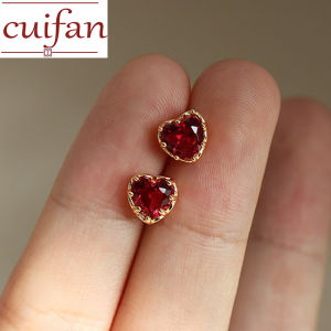 Hikaw 18k Saudi gold original pawnable Ruby heart-shaped zircon earrings for Women for kids gift items hypoallergenic