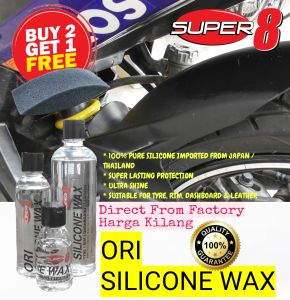 (Buy 2 Free 1) Super8 100% Ori Silicone Wax Tire & Rim Bumper Polish Tire Shine Protector Trim Restorer Plastic Parts Black Color Nano Coating Motorcycle Scooter Bicycle Multi Shiny Waxing Sponge Applicator Tayar Rubber Vinyl