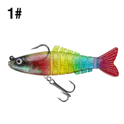 1Pcs 9cm/17g Luminous Soft Jointed Sinking Minnow Fishing Lure Swimbait 8 Sections Bass Wobbler Bait 3D Eyes Treble Hook