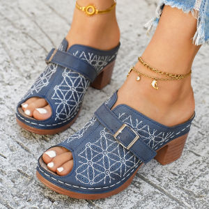 [Free Shipping] New Plus-Size Fish-Mouth High-Heeled Sandals With Thick Soles Lightweight Beach Sandals For Women
