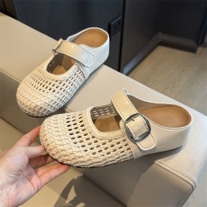[Free Shipping] Thick-Soled Closed-Toe Mules For Women Summer Outdoor Wear 2026 New Model Slip-On Woven Breathable Hollow Sandals