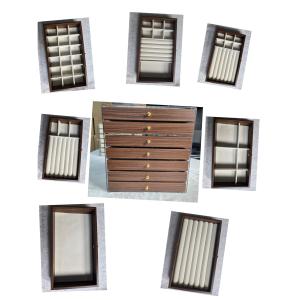 ShopclassyHome High-end jewelry storage box with walnut wood grain multi-layer compartments for rings studs earrings and accessories