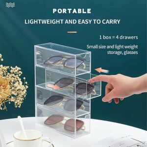 4 Drawers Eyeglass Storage Organizer Box Clear Acrylic Stackable Sunglasses Display Holder Organizer For Makeup Office I