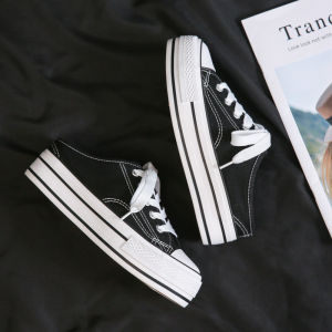 Fubu 2024 Spring New Thick Bottom Height Increasing Insole 5cm Canvas Shoes Womens Platform Rubber Shoes Student Half-Support Cloth Shoes