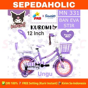 Sepeda Anak Perempuan PMB KUROMI SANRIO (MORTEIN MN 331) Ukuran 12 Inch Ban Eva Stir Keranjang