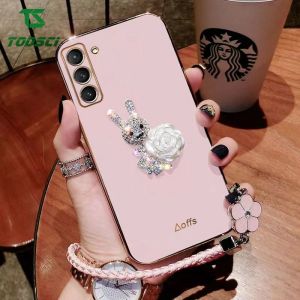 สำหรับ Samsung Galaxy Note 10 Plus/Note 20 Ultra/J4/S20 FE /S21 S22อัลตร้า/S23หรูหราเป็นพิเศษ/3D แวววาวสร้อยข้อมือดอกไม้เคลือบสีทึบเคสนิ่มใส่โทรศัพท์ฝาครอบด้านหลังเป็น TPU