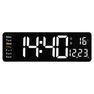 Oversized 15" Digital LED Wall Clock USB Two-Color Display with Remote Control Large Number W/ Calendar LED for Classroom Bedroom Decoration