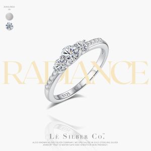 Le Silber Co. S925 Sterling Silver - Radiance Trinity Moissanite & CZ Ring - 0.3ct Carat