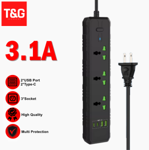 TB-T25 Universal Power Extension 2 USB Port 2 PD Type-C Port 3 Power Strips Plug with Safety Switch Protection 3.1A Max