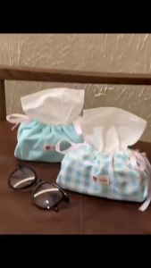 Portable Tissue Holder - Drawstring Bag Dustproof Portable for Desktop Car Home Blue Checkered for Space-Saving Home and Office Organization Easy to Store Easy to Use Practical Design