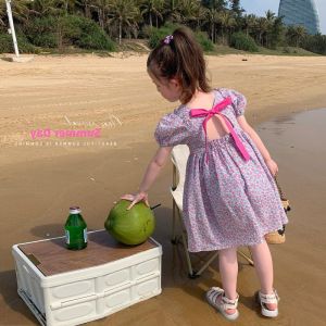 เดรสเด็กผู้หญิงเด็กผู้หญิงกับดอกไม้เดรสแขนสั้นฤดูร้อนชุดเดรสสไตล์เกาหลีเปิดหลังเด็กเล็กเด็กผู้หญิงไซส์90-140 0210