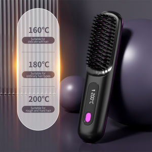 LCD Cordless Hair Straightener USB Rechargeable Ceramic Heated Electric Comb Wireless Hair Straightener