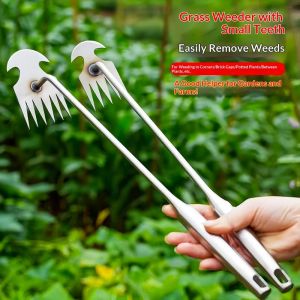 SEA AMILA Weeding Small Rake-Four Teeth Stainless Steel Weeding Small Rake Loose Soil Weeding Multifunctional Gardening Tools