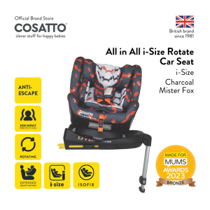 Cosatto All in All 360 Rotate i-Size Car Seat Charcoal Mister Fox | ISOFIX with support leg Extended Rearward Facing Infant to 12 years old Car Seat
