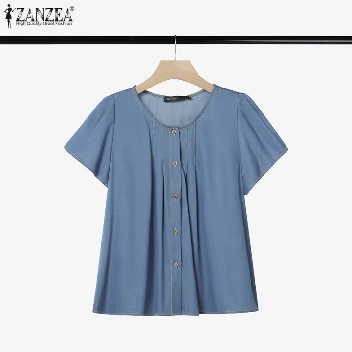 ZANZEA%20Women%20Fashion%20Crew%20Neck%20Shirt%20Button%20Up%20Raglan%20Sleeve%20Pleated%20Solid%20Color%20Top%20#0616%20-%20Image%205