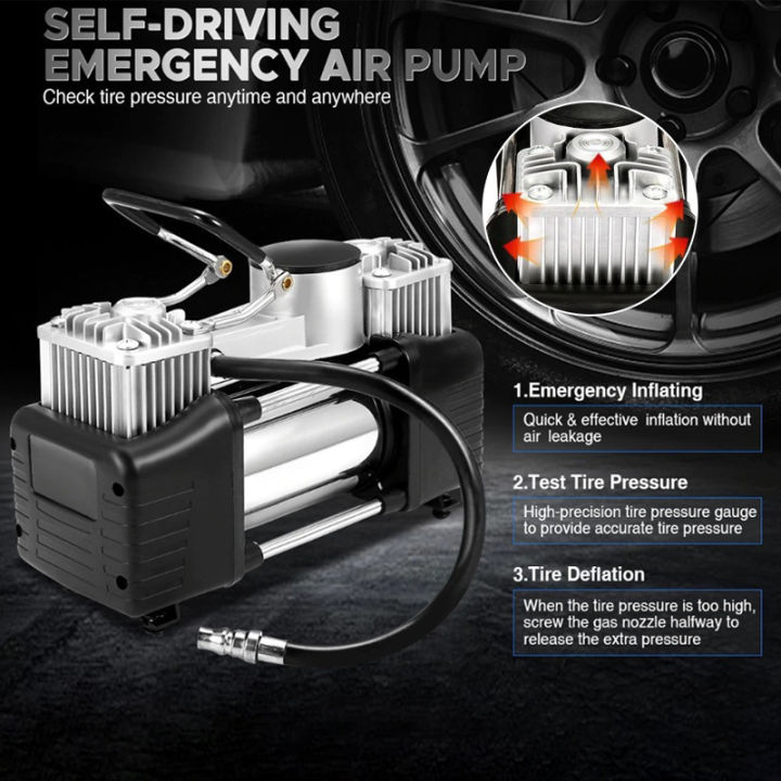 12v 150psi Portable Dual Cylinder Air Pump Air Compressor Tire Inflator For Car Truck And