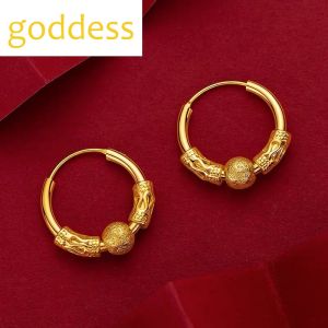 24k Saudi Gold 100% original 916 gold Matte transfer bead hoop earrings for women 耳环