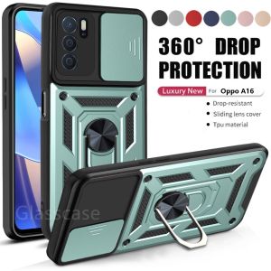 For Oppo A57 A95 A96 A36 A76 A16 A15 A15S A74 A53 2020 4G Reno 5 6 7 pro 6Z 7Z 5G Reno6 reno7 Z Realme C35 C21Y C25Y C 21Y 25Y Phone Case Armor Ring Shockproof Casing Bracket Stent Push Camera Protection Cases Hard Cover