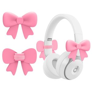 NOBLELYN 2PCS Bow Shape Headphone Decorations 3D Silicone Headset Attachment Universal DIY Earphone Charms Girls