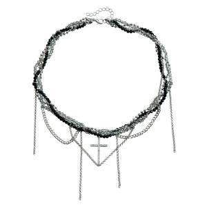 Fashionable Sturdy Glass Crystals Crosses Necklace Featuring Stylish Rhinestones Designs on Elegant Snake Chain
