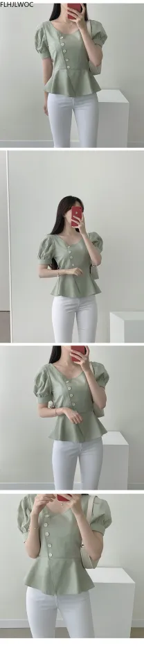 Cute Sweet Ruffled Peplum Tops Summer Korean Chic Japan Style Flhjlwoc  Preppy Girls Semi Transparent Shirt