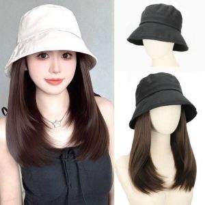 LOPU Mũ tai bèo Tóc Giả Mũ ngư dân Tổng hợp Tóc giả Tóc Giả Mũ thẳng ngắn Thời trang Hip hop Tóc Giả mũ che nắng mùa hè Phụ nữ