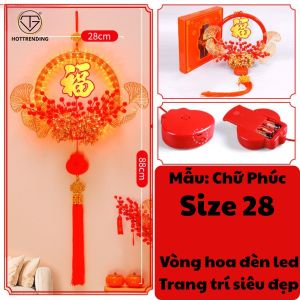 Vòng Hoa Treo Tường Có Đèn Led Trang Trí Tết Decor Nhà Cửa